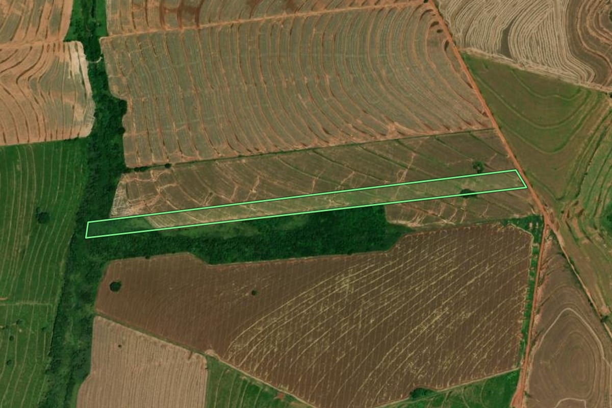 Imagem de satélite do imóvel rural em Cafezal do Sul (PR), com o contorno declarado no CAR desenhado por cima.