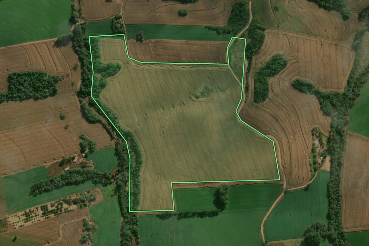 Imagem de satélite do imóvel rural em Califórnia (PR), com o contorno declarado no CAR desenhado por cima.