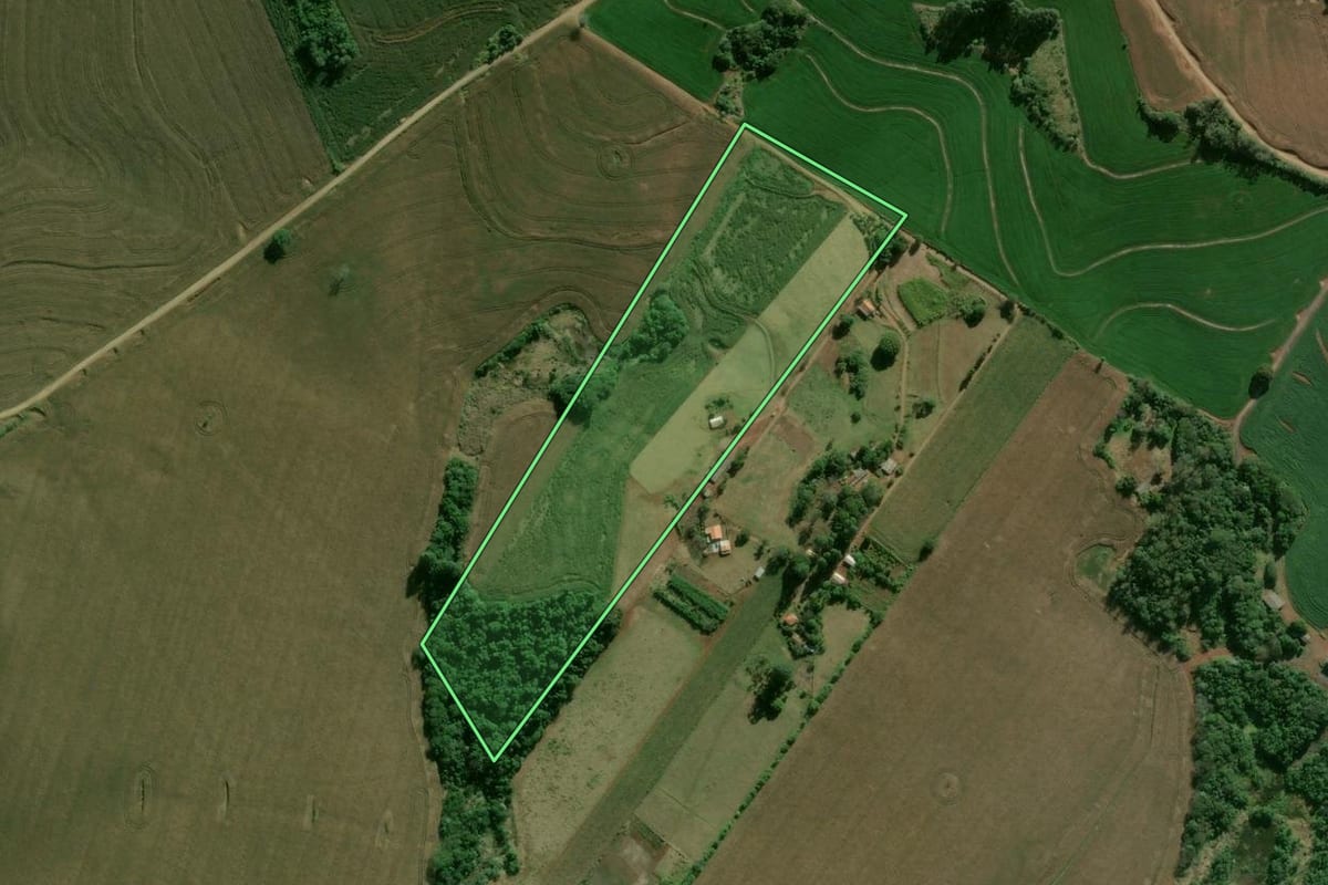 Imagem de satélite do imóvel rural em Califórnia (PR), com o contorno declarado no CAR desenhado por cima.