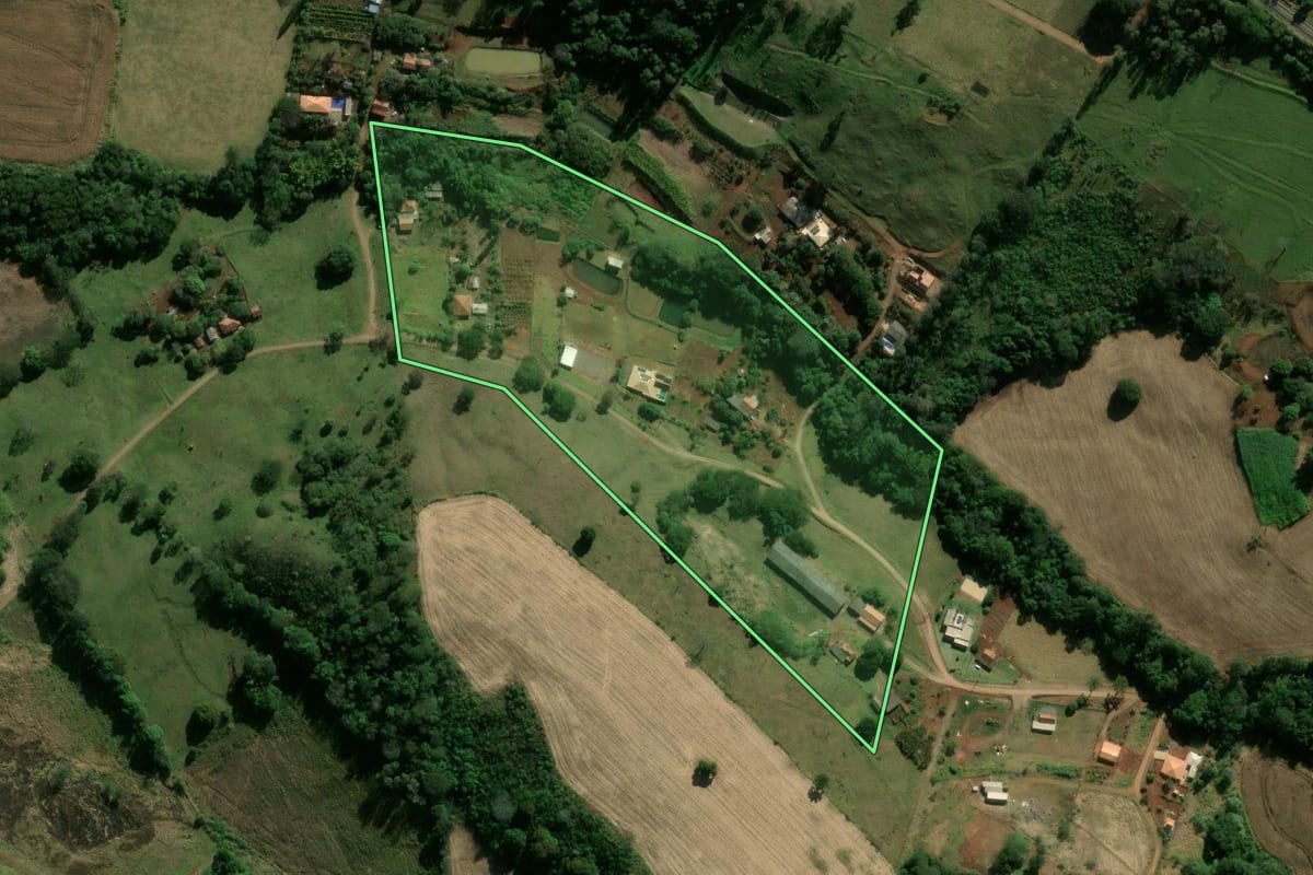 Imagem de satélite do imóvel rural em Califórnia (PR), com o contorno declarado no CAR desenhado por cima.