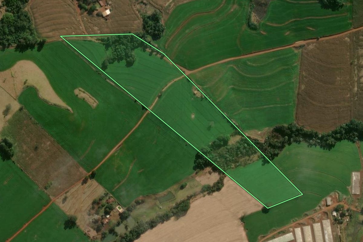Imagem de satélite do imóvel rural em Califórnia (PR), com o contorno declarado no CAR desenhado por cima.