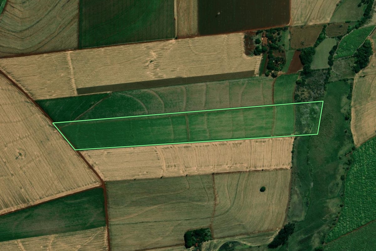 Imagem de satélite do imóvel rural em Cambará (PR), com o contorno declarado no CAR desenhado por cima.