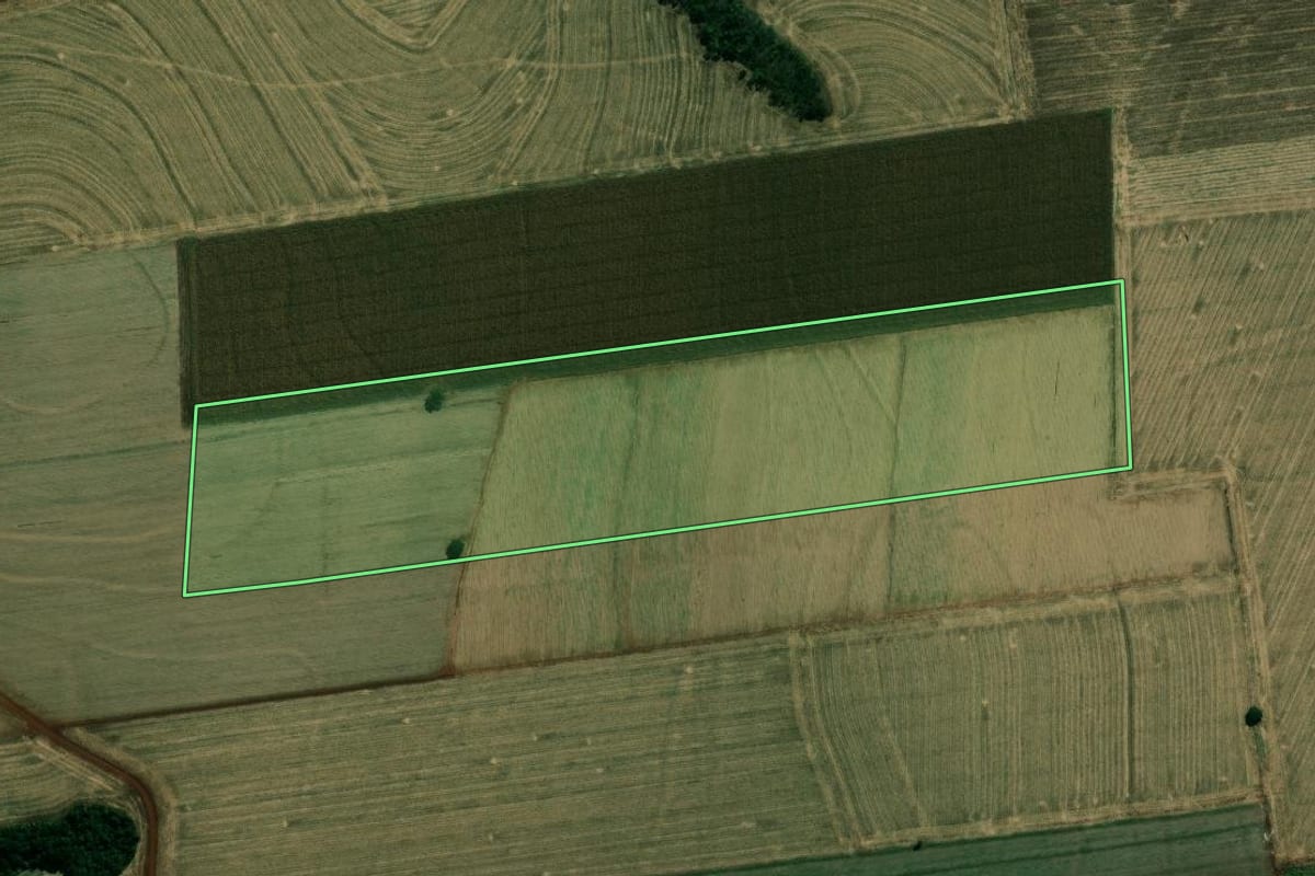 Imagem de satélite do imóvel rural em Cambará (PR), com o contorno declarado no CAR desenhado por cima.