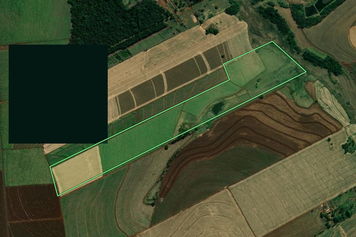 Imagem de satélite do imóvel rural em Cambará (PR), com o contorno declarado no CAR desenhado por cima.