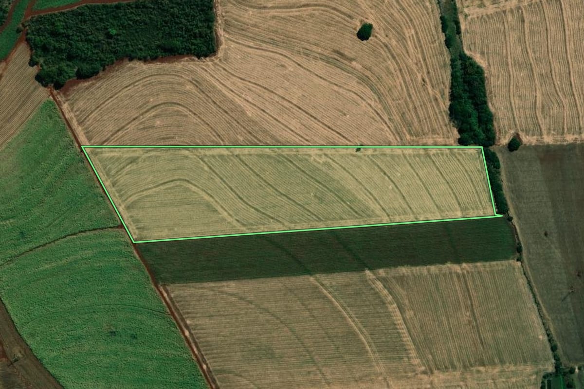 Imagem de satélite do imóvel rural em Cambará (PR), com o contorno declarado no CAR desenhado por cima.