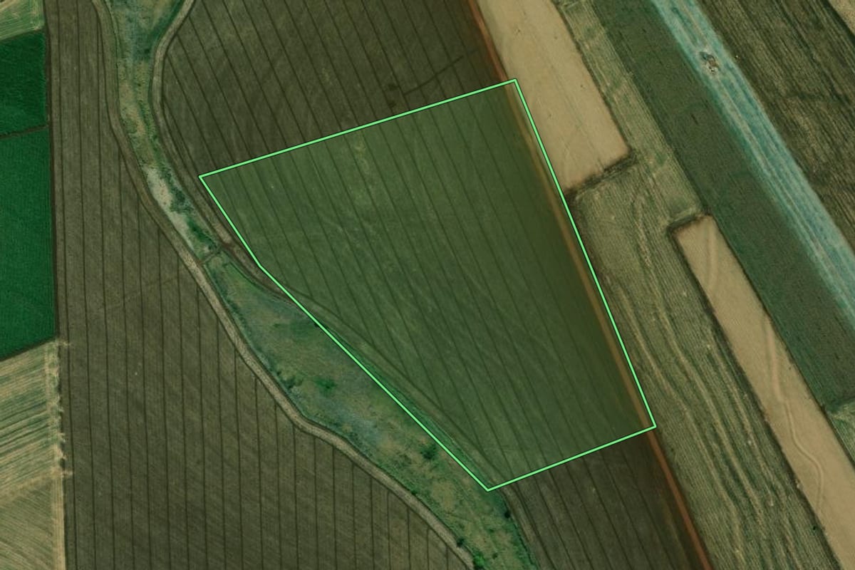 Imagem de satélite do imóvel rural em Cambará (PR), com o contorno declarado no CAR desenhado por cima.