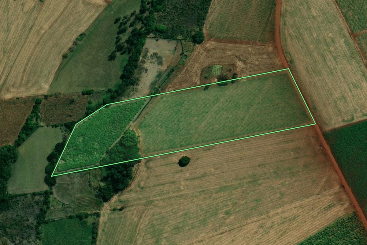 Imagem de satélite do imóvel rural em Cambará (PR), com o contorno declarado no CAR desenhado por cima.