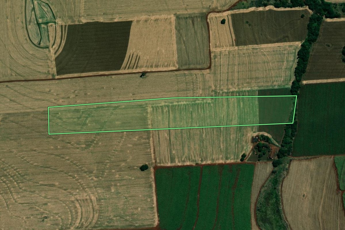 Imagem de satélite do imóvel rural em Cambará (PR), com o contorno declarado no CAR desenhado por cima.