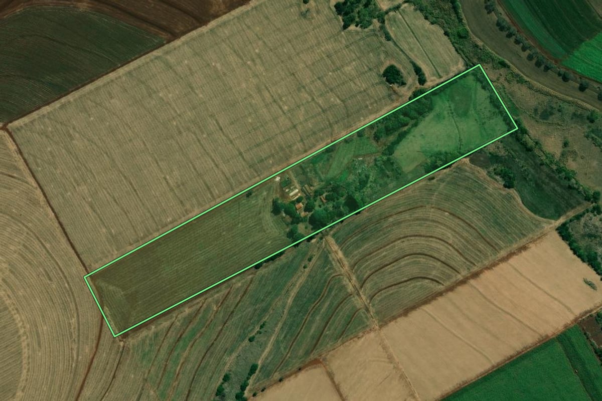 Imagem de satélite do imóvel rural em Cambará (PR), com o contorno declarado no CAR desenhado por cima.