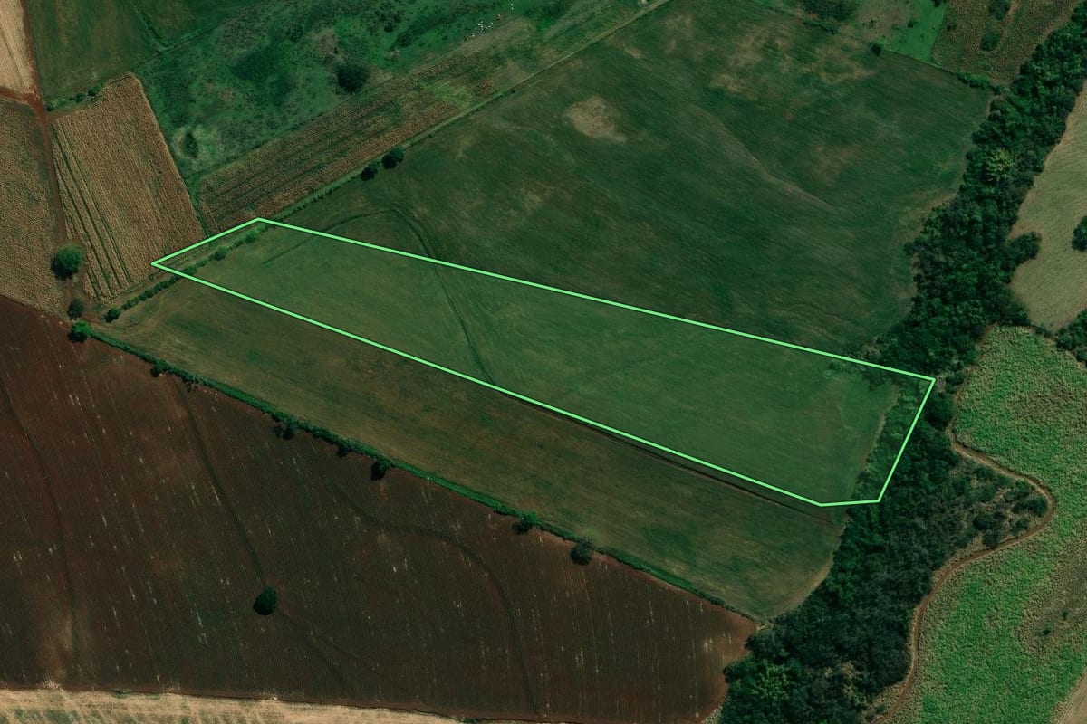 Imagem de satélite do imóvel rural em Cambará (PR), com o contorno declarado no CAR desenhado por cima.