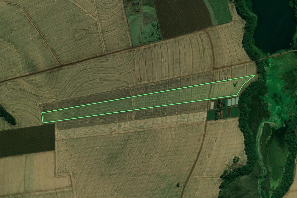 Imagem de satélite do imóvel rural em Cambará (PR), com o contorno declarado no CAR desenhado por cima.