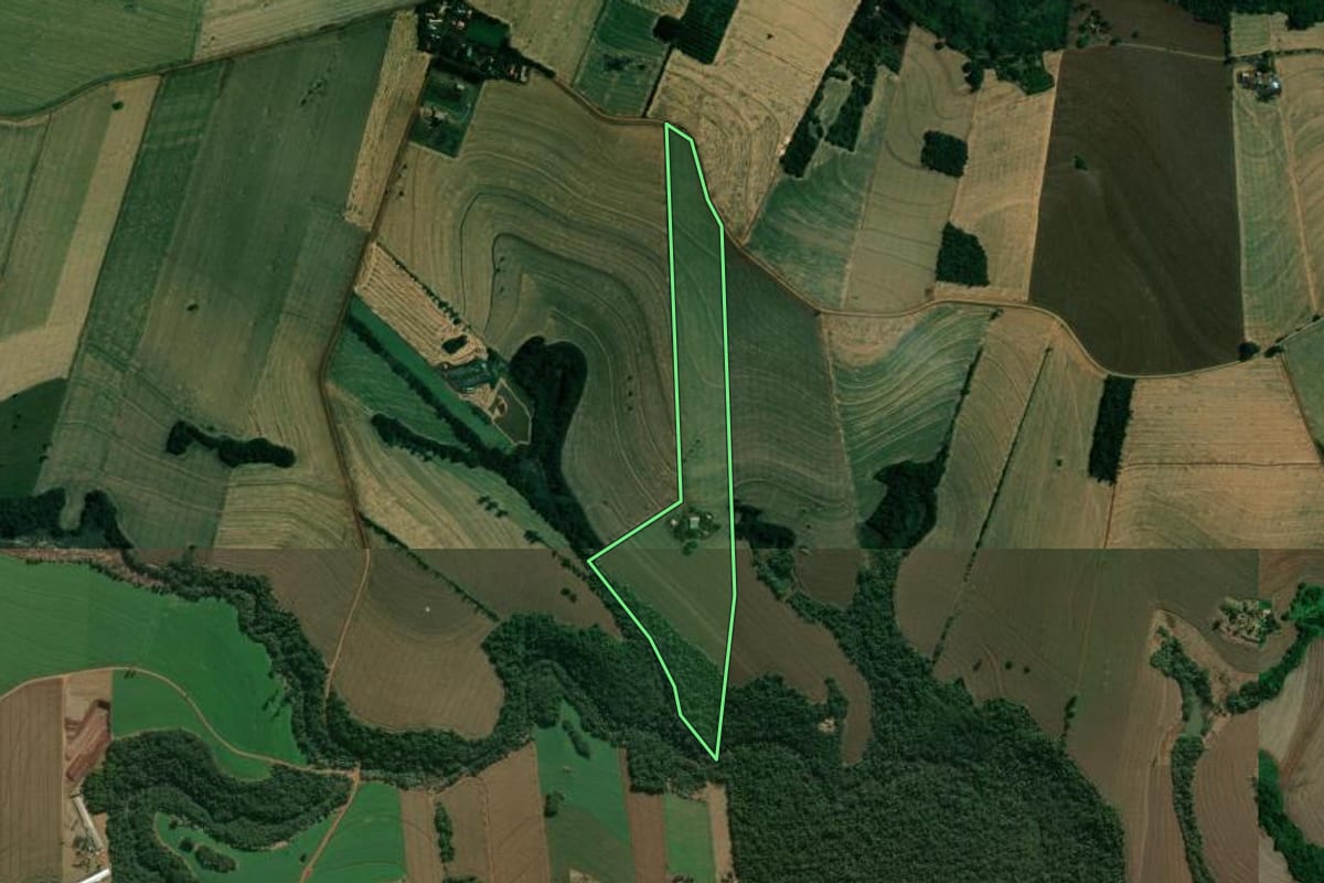 Imagem de satélite do imóvel rural em Cambé (PR), com o contorno declarado no CAR desenhado por cima.