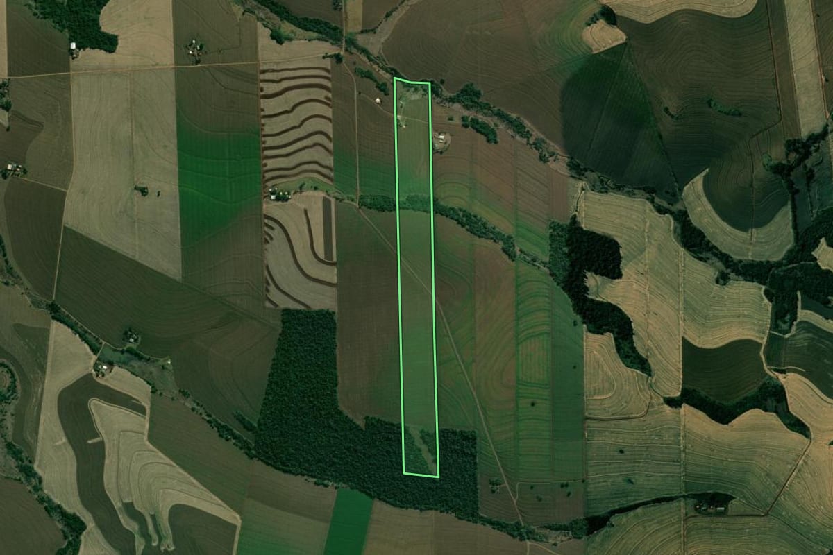 Imagem de satélite do imóvel rural em Cambé (PR), com o contorno declarado no CAR desenhado por cima.