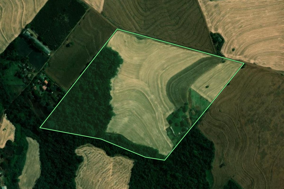 Imagem de satélite do imóvel rural em Cambé (PR), com o contorno declarado no CAR desenhado por cima.