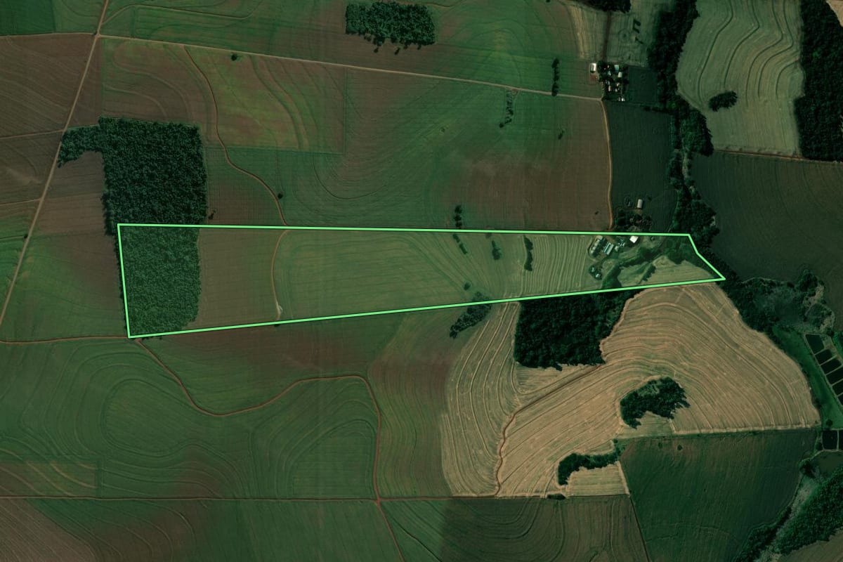 Imagem de satélite do imóvel rural em Cambé (PR), com o contorno declarado no CAR desenhado por cima.