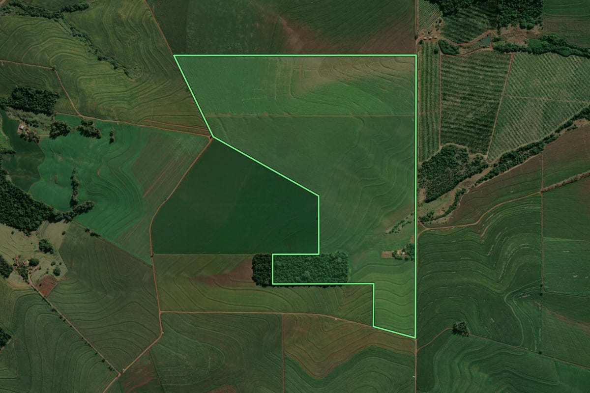 Imagem de satélite do imóvel rural em Cambé (PR), com o contorno declarado no CAR desenhado por cima.