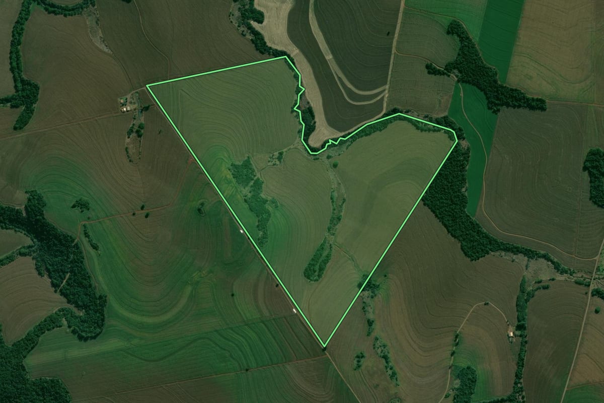 Imagem de satélite do imóvel rural em Cambé (PR), com o contorno declarado no CAR desenhado por cima.