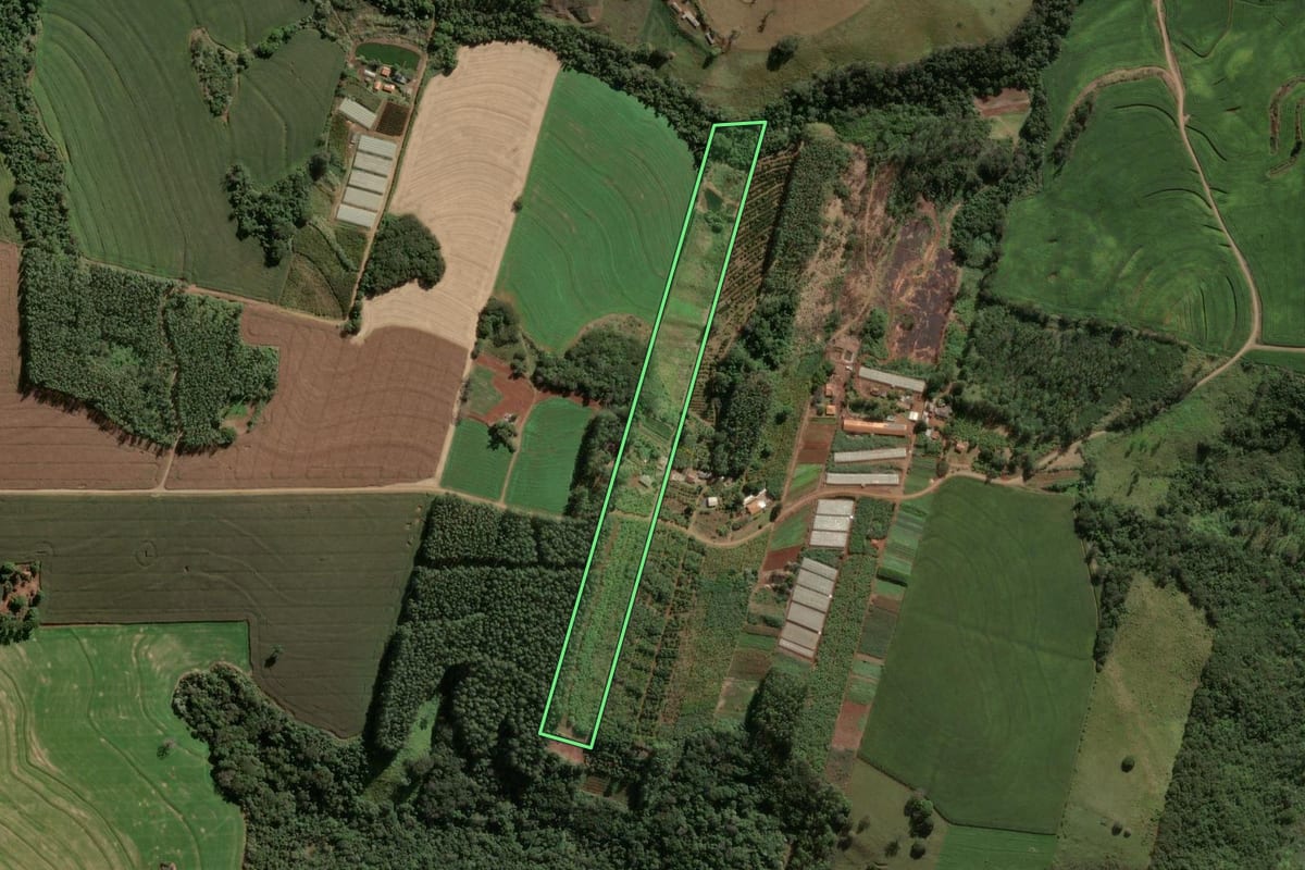 Imagem de satélite do imóvel rural em Cambira (PR), com o contorno declarado no CAR desenhado por cima.