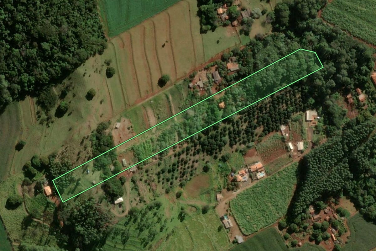 Imagem de satélite do imóvel rural em Cambira (PR), com o contorno declarado no CAR desenhado por cima.