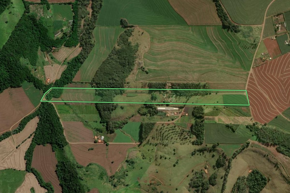 Imagem de satélite do imóvel rural em Cambira (PR), com o contorno declarado no CAR desenhado por cima.