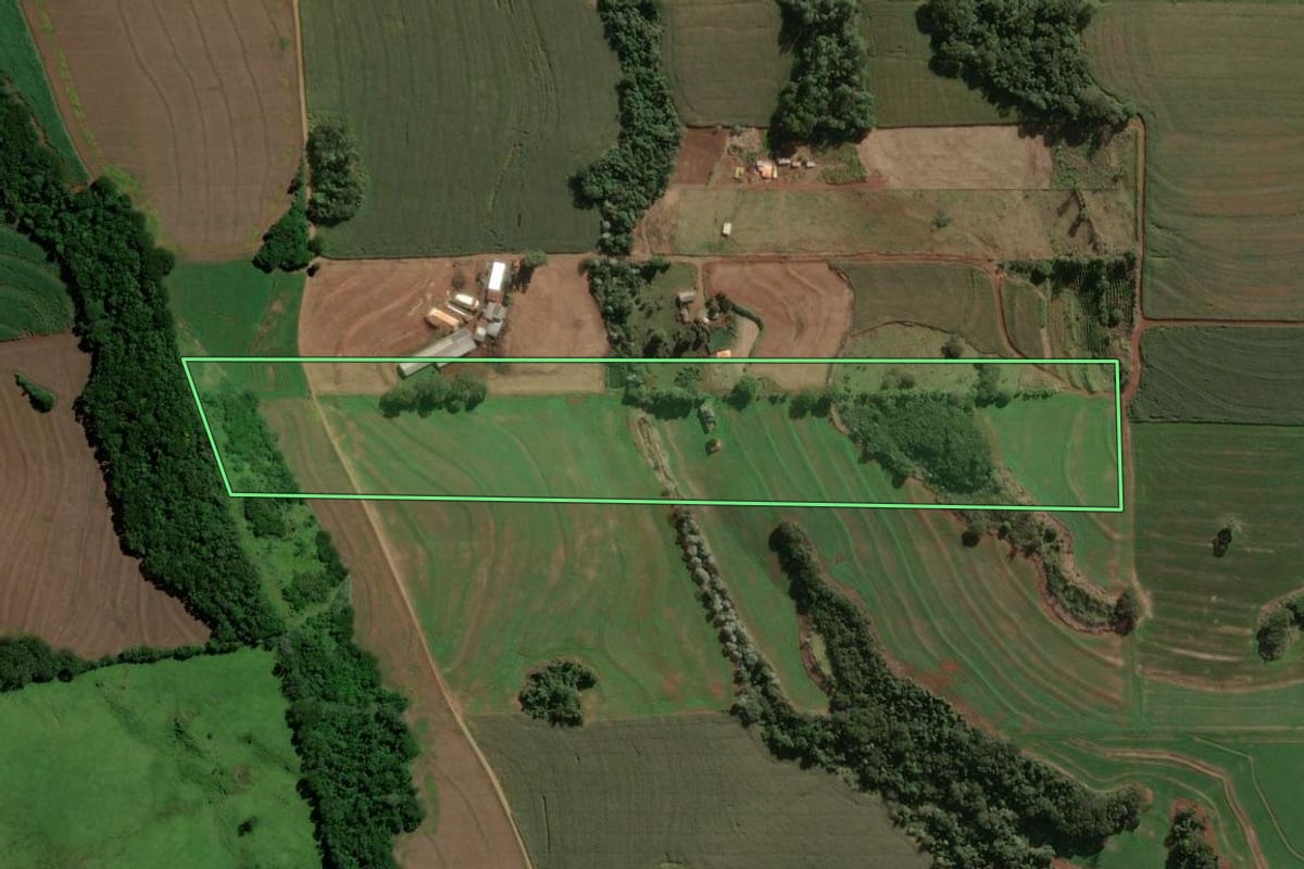 Imagem de satélite do imóvel rural em Cambira (PR), com o contorno declarado no CAR desenhado por cima.