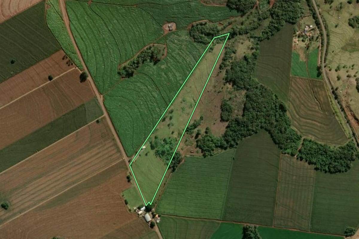 Imagem de satélite do imóvel rural em Cambira (PR), com o contorno declarado no CAR desenhado por cima.