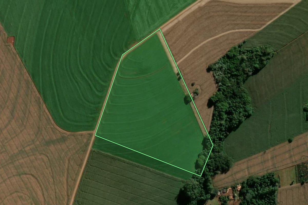 Imagem de satélite do imóvel rural em Cambira (PR), com o contorno declarado no CAR desenhado por cima.
