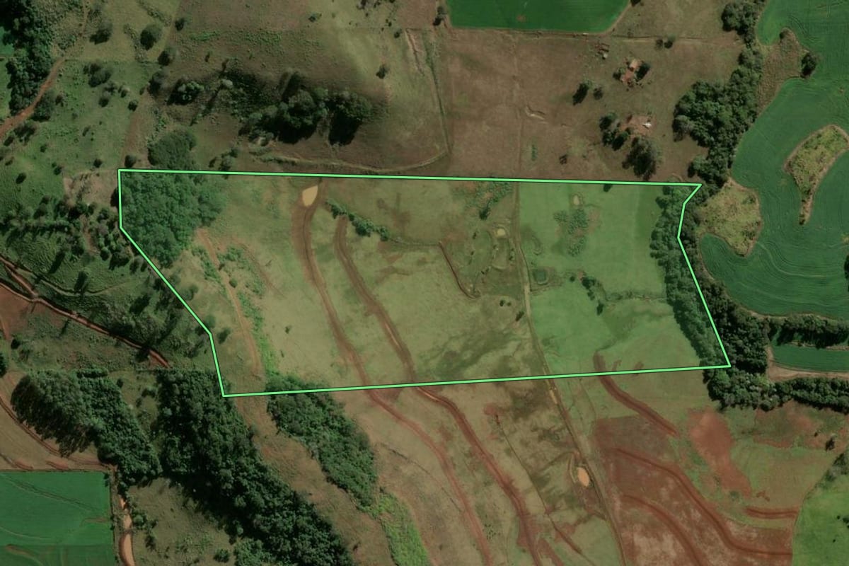 Imagem de satélite do imóvel rural em Cambira (PR), com o contorno declarado no CAR desenhado por cima.