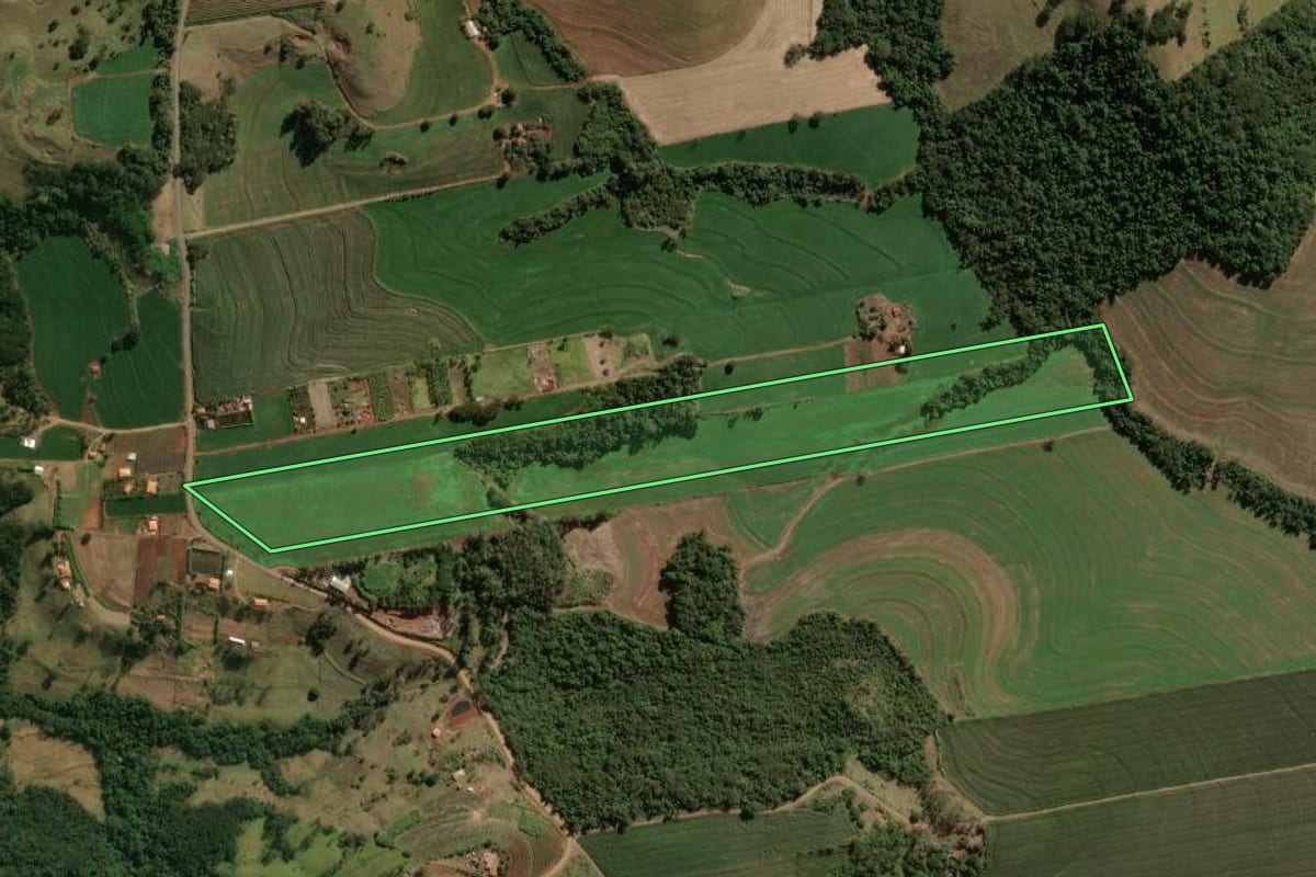 Imagem de satélite do imóvel rural em Cambira (PR), com o contorno declarado no CAR desenhado por cima.
