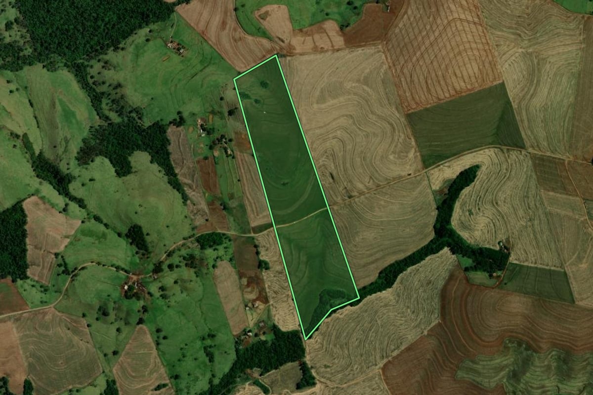Imagem de satélite do imóvel rural em Campina da Lagoa (PR), com o contorno declarado no CAR desenhado por cima.