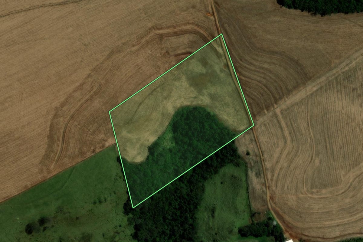 Imagem de satélite do imóvel rural em Campina da Lagoa (PR), com o contorno declarado no CAR desenhado por cima.