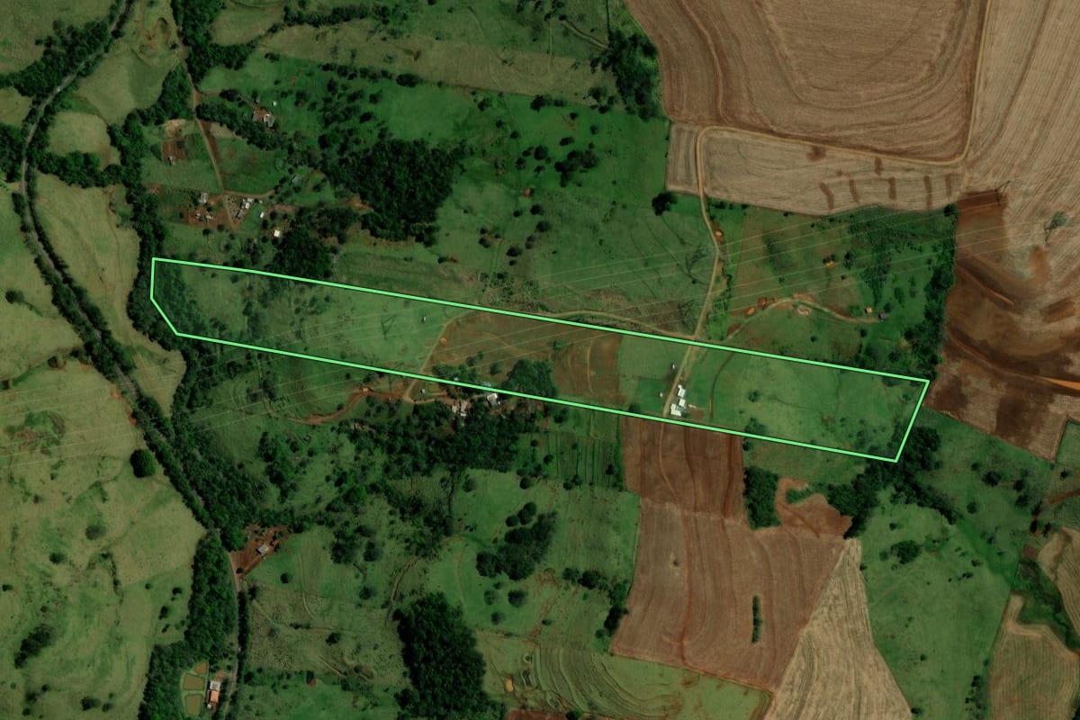 Imagem de satélite do imóvel rural em Campina da Lagoa (PR), com o contorno declarado no CAR desenhado por cima.