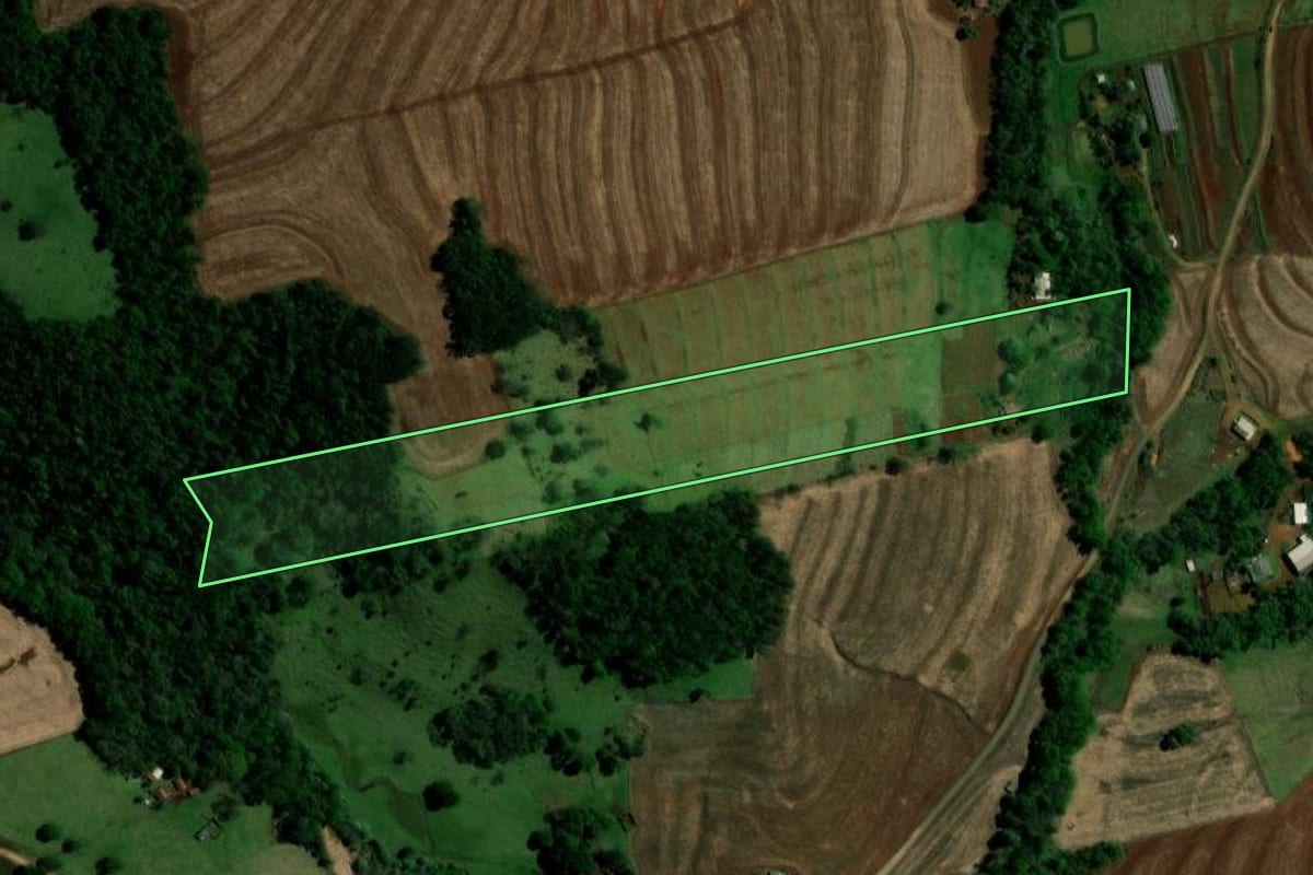 Imagem de satélite do imóvel rural em Campina da Lagoa (PR), com o contorno declarado no CAR desenhado por cima.