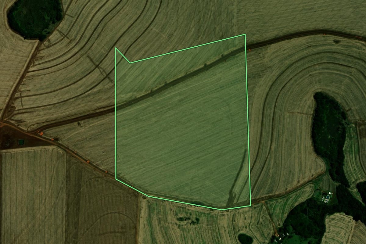 Imagem de satélite do imóvel rural em Campina da Lagoa (PR), com o contorno declarado no CAR desenhado por cima.