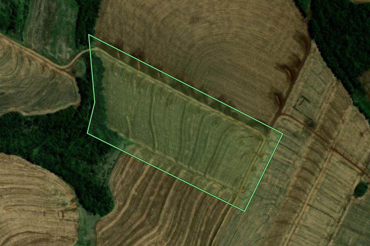 Imagem de satélite do imóvel rural em Campina da Lagoa (PR), com o contorno declarado no CAR desenhado por cima.