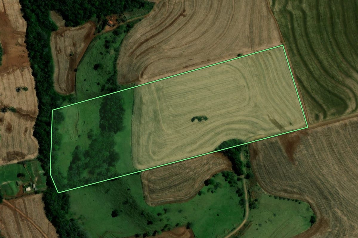 Imagem de satélite do imóvel rural em Campina da Lagoa (PR), com o contorno declarado no CAR desenhado por cima.