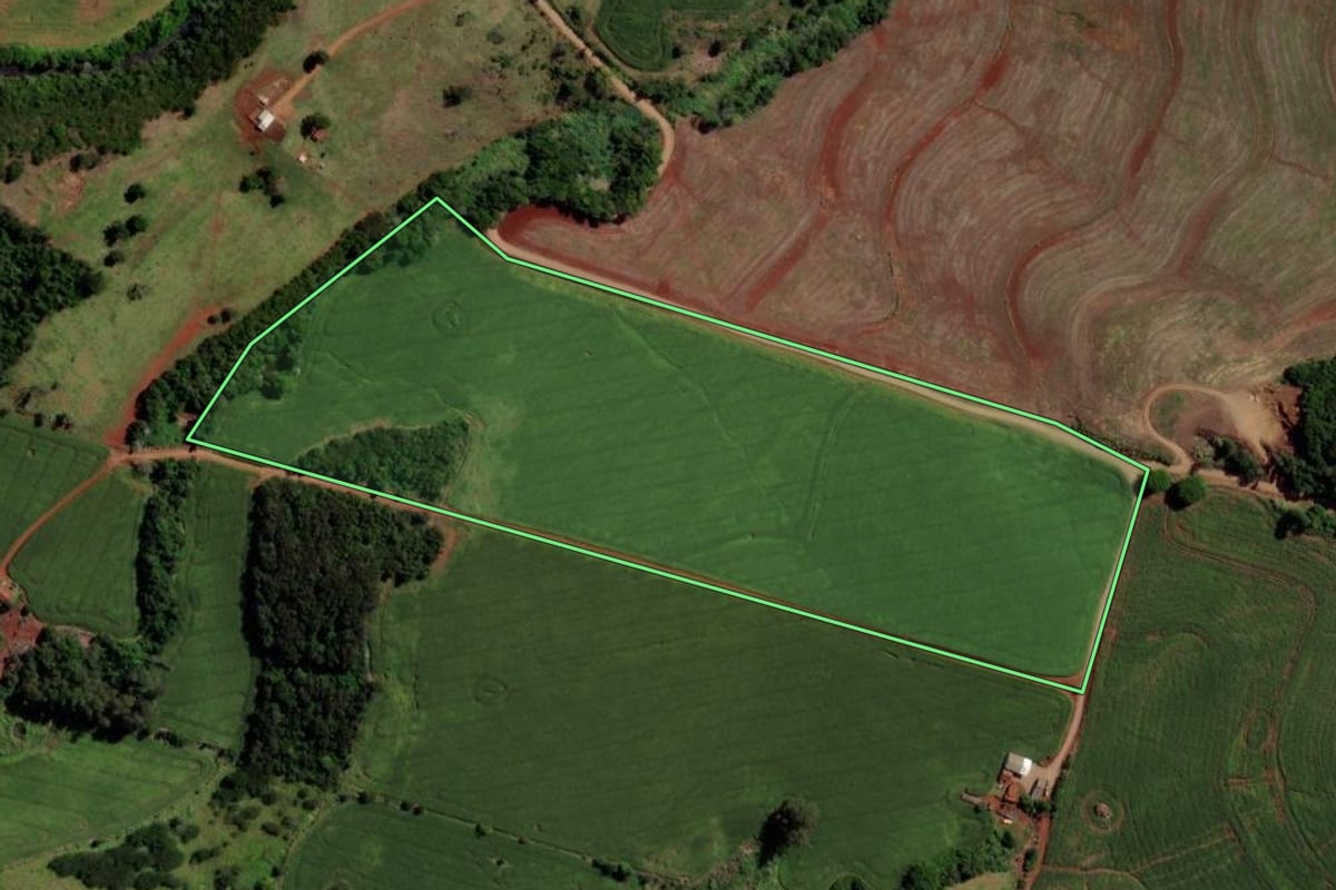 Imagem de satélite do imóvel rural em Campina da Lagoa (PR), com o contorno declarado no CAR desenhado por cima.