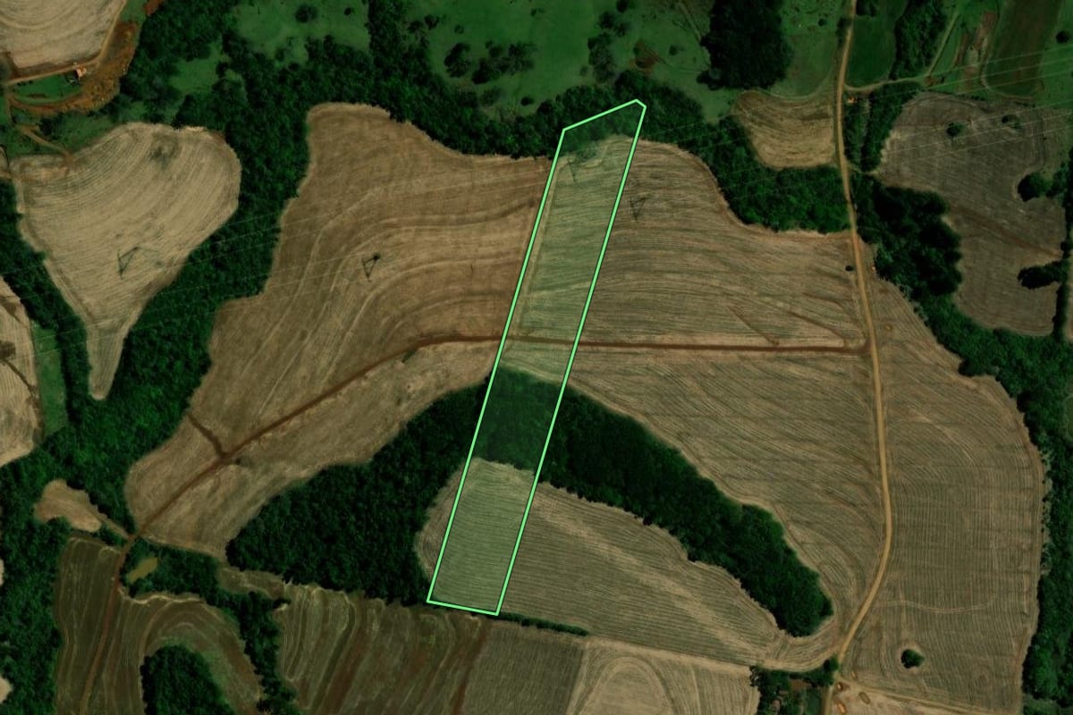 Imagem de satélite do imóvel rural em Campina da Lagoa (PR), com o contorno declarado no CAR desenhado por cima.