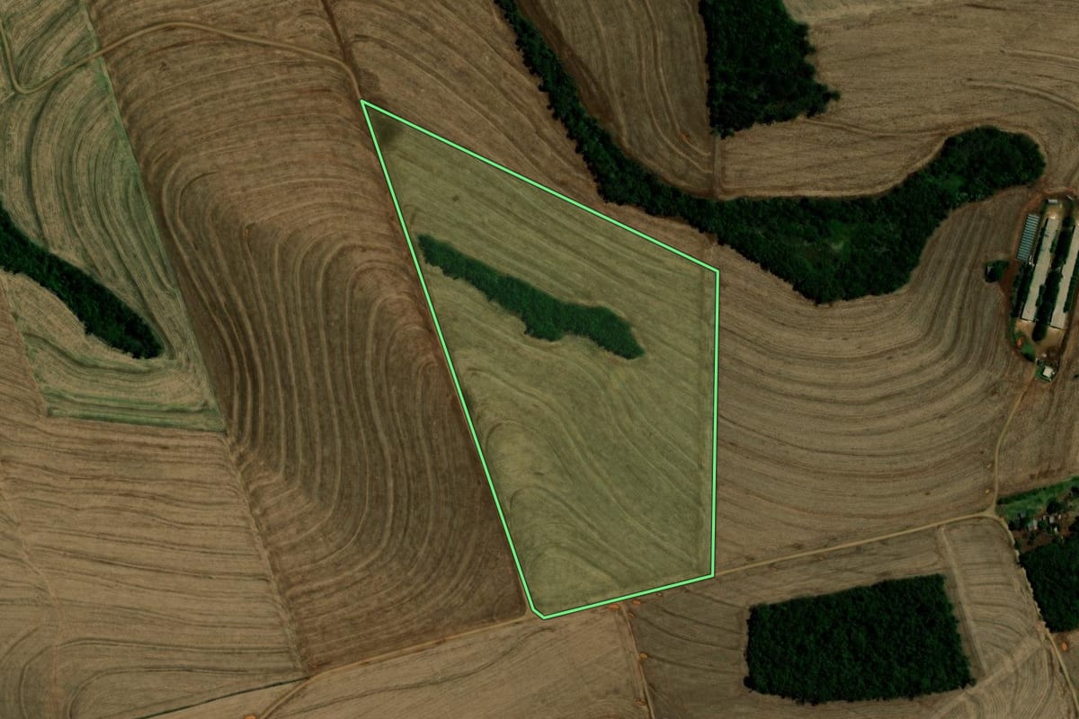 Imagem de satélite do imóvel rural em Campina da Lagoa (PR), com o contorno declarado no CAR desenhado por cima.