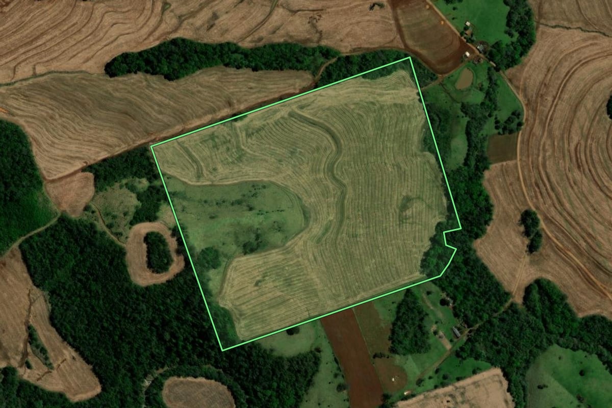 Imagem de satélite do imóvel rural em Campina da Lagoa (PR), com o contorno declarado no CAR desenhado por cima.
