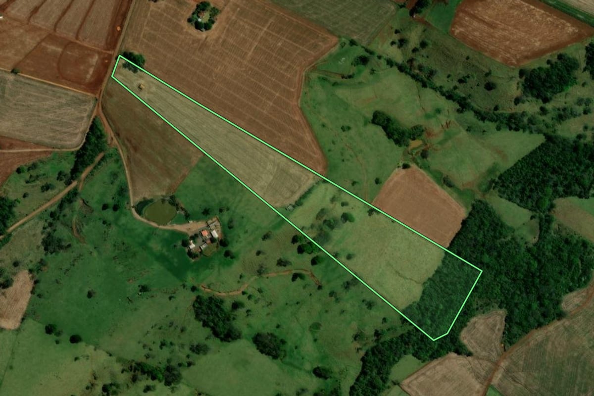 Imagem de satélite do imóvel rural em Campina da Lagoa (PR), com o contorno declarado no CAR desenhado por cima.