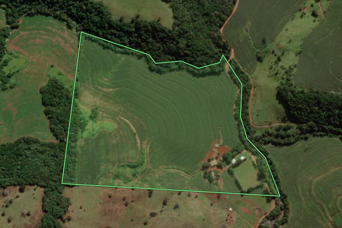 Imagem de satélite do imóvel rural em Campina da Lagoa (PR), com o contorno declarado no CAR desenhado por cima.