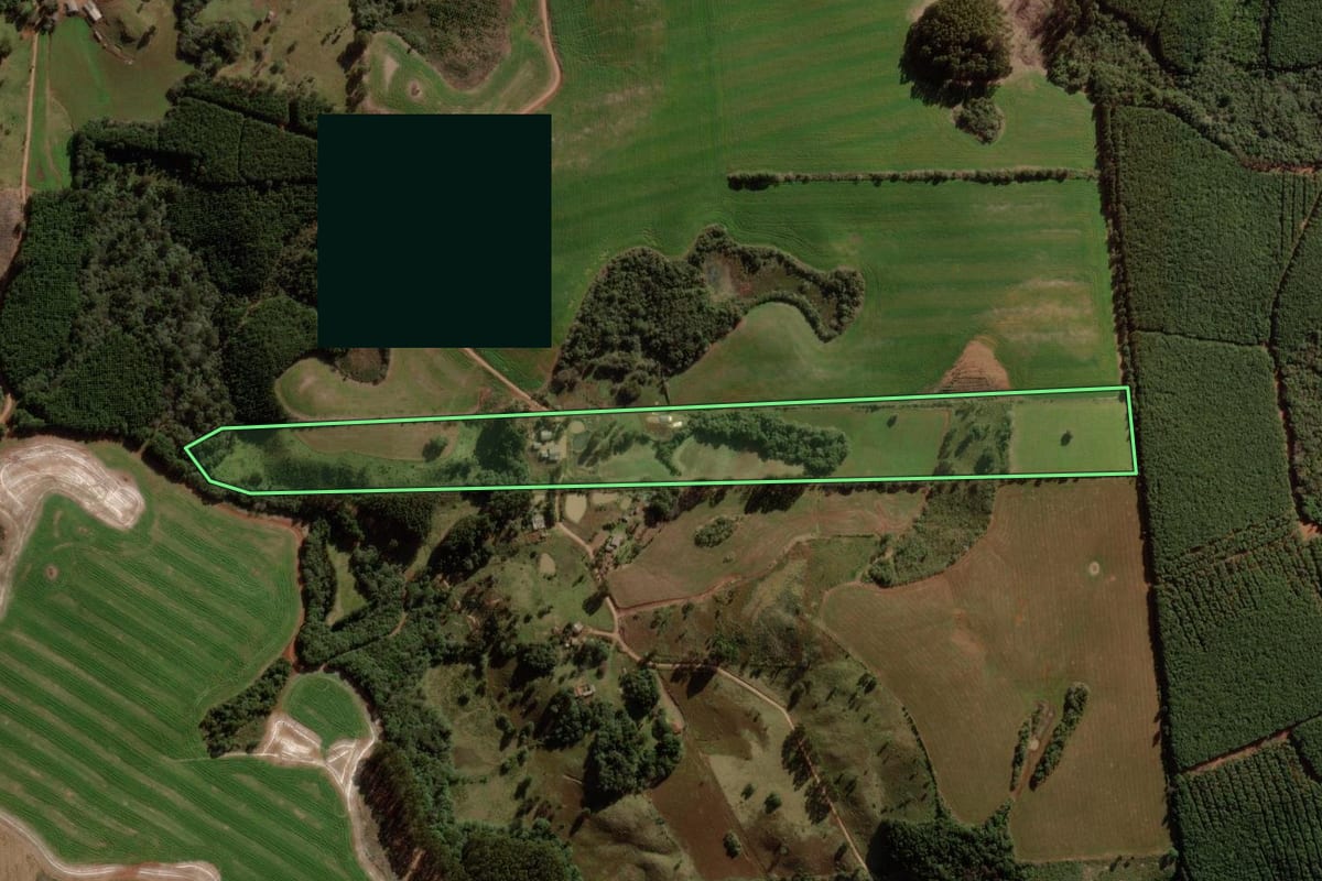 Imagem de satélite do imóvel rural em Campina do Simão (PR), com o contorno declarado no CAR desenhado por cima.