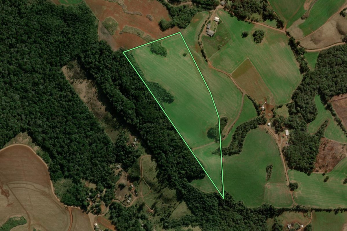Imagem de satélite do imóvel rural em Campina do Simão (PR), com o contorno declarado no CAR desenhado por cima.