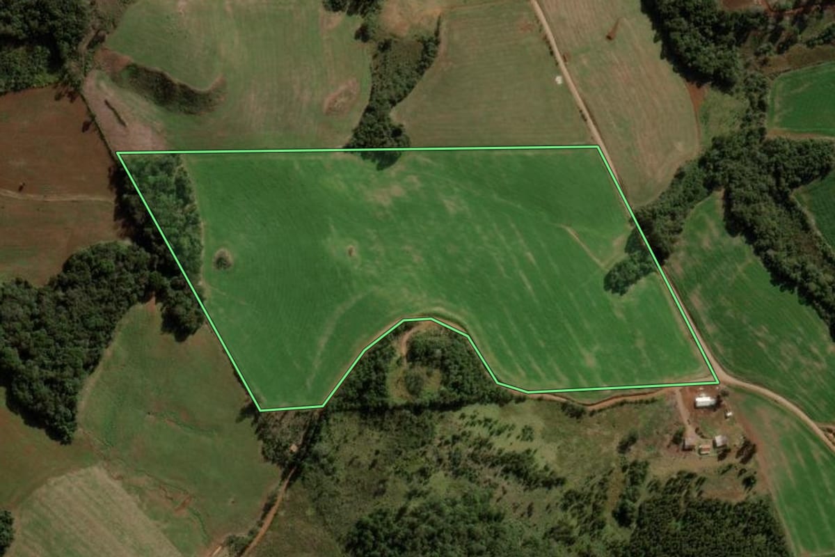 Imagem de satélite do imóvel rural em Campina do Simão (PR), com o contorno declarado no CAR desenhado por cima.