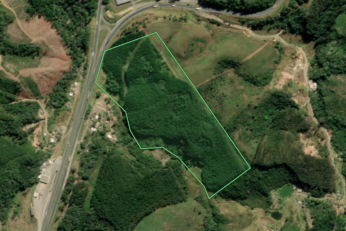 Imagem de satélite do imóvel rural em Campina Grande do Sul (PR), com o contorno declarado no CAR desenhado por cima.