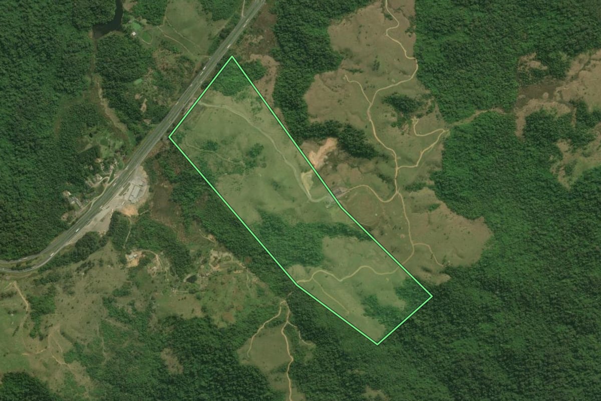 Imagem de satélite do imóvel rural em Campina Grande do Sul (PR), com o contorno declarado no CAR desenhado por cima.