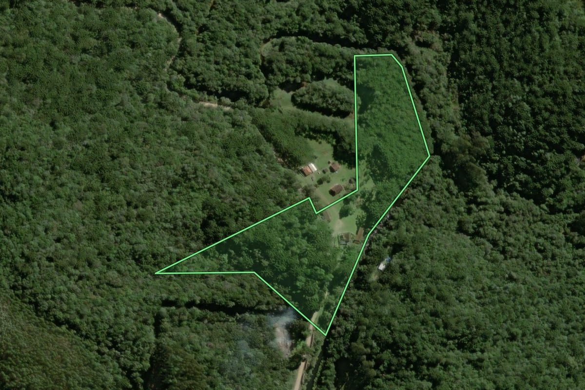 Imagem de satélite do imóvel rural em Campina Grande do Sul (PR), com o contorno declarado no CAR desenhado por cima.