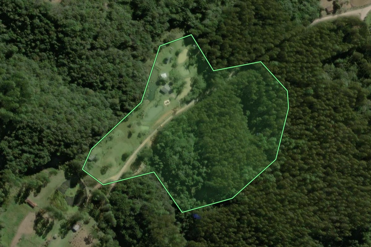 Imagem de satélite do imóvel rural em Campina Grande do Sul (PR), com o contorno declarado no CAR desenhado por cima.