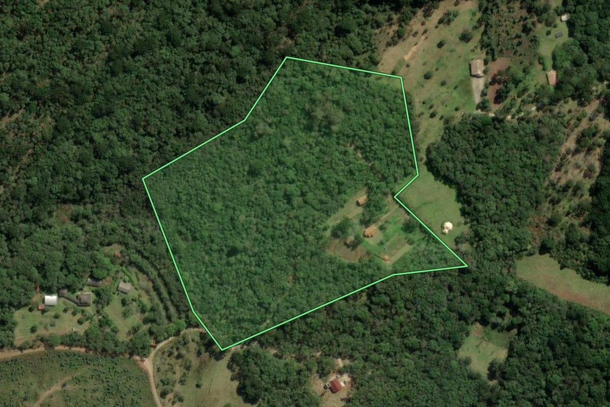 Imagem de satélite do imóvel rural em Campina Grande do Sul (PR), com o contorno declarado no CAR desenhado por cima.